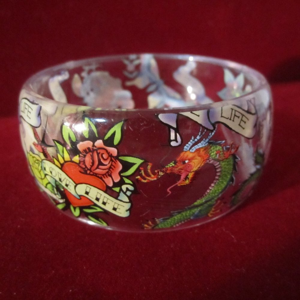Vintage Acrylic Tattoo Art Bangle Bracelet